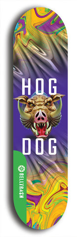 North American maple skateboard deck designed by underground artist BellyRash -- available in widths between 7.5 to 8.5 inches in both mellow concave and steep concave shapes from the BellyRash Limited Edition Blitz Deck series: Hog Dog