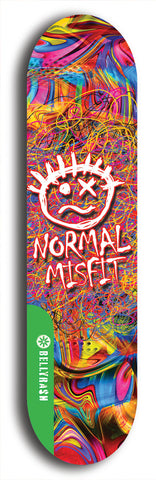 North American maple skateboard deck designed by underground artist BellyRash -- available in widths between 7.5 to 8.5 inches in both mellow concave and steep concave shapes. Artwork: Normal Misfit logo on a scribble field