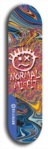 North American maple skateboard deck designed by underground artist BellyRash -- available in widths between 7.5 to 8.5 inches in both mellow concave and steep concave shapes. Artwork: Normal Misfit logo on a scribble field