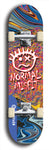 North American maple skateboard deck designed by underground artist BellyRash -- available in widths between 7.5 to 8.5 inches in both mellow concave and steep concave shapes. Artwork: Normal Misfit logo on a scribble field