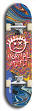 North American maple skateboard deck designed by underground artist BellyRash -- available in widths between 7.5 to 8.5 inches in both mellow concave and steep concave shapes. Artwork: Normal Misfit logo on a scribble field