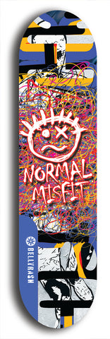 North American maple skateboard deck designed by underground artist BellyRash -- available in widths between 7.5 to 8.5 inches in both mellow concave and steep concave shapes. Artwork: Normal Misfit logo on a scribble field