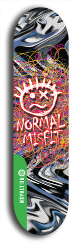 North American maple skateboard deck designed by underground artist BellyRash -- available in widths between 7.5 to 8.5 inches in both mellow concave and steep concave shapes from the BellyRash Limited Edition Blitz Deck series: Normal Misfit