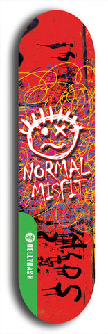 North American maple skateboard deck designed by underground artist BellyRash -- available in widths between 7.5 to 8.5 inches in both mellow concave and steep concave shapes from the BellyRash Limited Edition Blitz Deck series: Normal Misfit