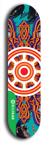 North American maple skateboard deck designed by underground artist BellyRash -- available in widths between 7.5 to 8.5 inches in both mellow concave and steep concave shapes from the BellyRash Limited Edition Blitz Deck series: DharmaMechanic