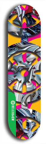 North American maple skateboard deck designed by underground artist BellyRash -- available in widths between 7.5 to 8.5 inches in both mellow concave and steep concave shapes from the BellyRash Limited Edition Blitz Deck series: Tricycle