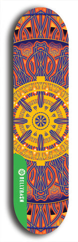 North American maple skateboard deck designed by underground artist BellyRash -- available in widths between 7.5 to 8.5 inches in both mellow concave and steep concave shapes from the BellyRash Limited Edition Blitz Deck series: DharmaMechanic
