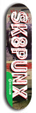North American maple skateboard deck designed by underground artist BellyRash -- available in widths between 7.5 to 8.5 inches in both mellow concave and steep concave shapes from the BellyRash Limited Edition Blitz Deck series: Sk8Punx Large