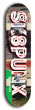 North American maple skateboard deck designed by underground artist BellyRash -- available in widths between 7.5 to 8.5 inches in both mellow concave and steep concave shapes from the BellyRash Limited Edition Blitz Deck series: Sk8Punx Large
