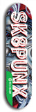 North American maple skateboard deck designed by underground artist BellyRash -- available in widths between 7.5 to 8.5 inches in both mellow concave and steep concave shapes from the BellyRash Limited Edition Blitz Deck series: Sk8Punx Large