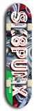 North American maple skateboard deck designed by underground artist BellyRash -- available in widths between 7.5 to 8.5 inches in both mellow concave and steep concave shapes from the BellyRash Limited Edition Blitz Deck series: Sk8Punx Large