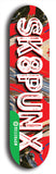 North American maple skateboard deck designed by underground artist BellyRash -- available in widths between 7.5 to 8.5 inches in both mellow concave and steep concave shapes from the BellyRash Limited Edition Blitz Deck series: Sk8Punx Large