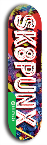 North American maple skateboard deck designed by underground artist BellyRash -- available in widths between 7.5 to 8.5 inches in both mellow concave and steep concave shapes from the BellyRash Limited Edition Blitz Deck series: Sk8Punx