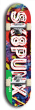 North American maple skateboard deck designed by underground artist BellyRash -- available in widths between 7.5 to 8.5 inches in both mellow concave and steep concave shapes from the BellyRash Limited Edition Blitz Deck series: Sk8Punx