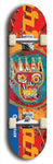 North American maple skateboard deck designed by underground artist BellyRash -- available in widths between 7.5 to 8.5 inches in both mellow concave and steep concave shapes. Artwork: street art and abstract with Seattle Central skull logo