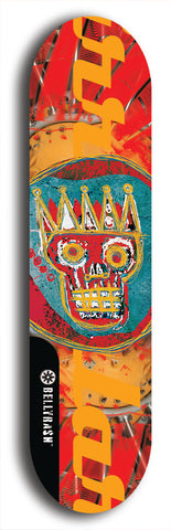 North American maple skateboard deck designed by underground artist BellyRash -- available in widths between 7.5 to 8.5 inches in both mellow concave and steep concave shapes. Artwork: street art and abstract with Seattle Central skull logo