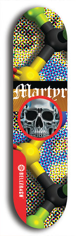 North American maple skateboard deck designed by underground artist BellyRash -- available in widths between 7.5 to 8.5 inches in both mellow concave and steep concave shapes. Artwork: street art and street artist and Martyr logo