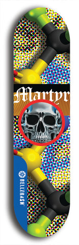 North American maple skateboard deck designed by underground artist BellyRash -- available in widths between 7.5 to 8.5 inches in both mellow concave and steep concave shapes. Artwork: street art and street artist and Martyr logo