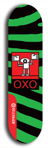 North American maple skateboard deck designed by underground artist BellyRash -- available in widths between 7.5 to 8.5 inches in both mellow concave and steep concave shapes. Artwork: street art and abstract with OXO skateboard logo