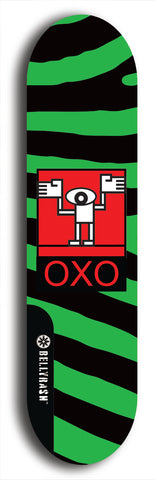 North American maple skateboard deck designed by underground artist BellyRash -- available in widths between 7.5 to 8.5 inches in both mellow concave and steep concave shapes. Artwork: street art and abstract with OXO skateboard logo