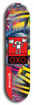 North American maple skateboard deck designed by underground artist BellyRash -- available in widths between 7.5 to 8.5 inches in both mellow concave and steep concave shapes. Artwork: street art and abstract with OXO skateboard logo