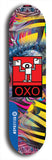 North American maple skateboard deck designed by underground artist BellyRash -- available in widths between 7.5 to 8.5 inches in both mellow concave and steep concave shapes. Artwork: street art and abstract with OXO skateboard logo