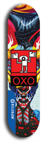 North American maple skateboard deck designed by underground artist BellyRash -- available in widths between 7.5 to 8.5 inches in both mellow concave and steep concave shapes. Artwork: street art and abstract with OXO skateboard logo