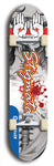 North American maple skateboard deck designed by underground artist BellyRash -- available in widths between 7.5 to 8.5 inches in both mellow concave and steep concave shapes, featuring the BellyRash Stigmata logo
