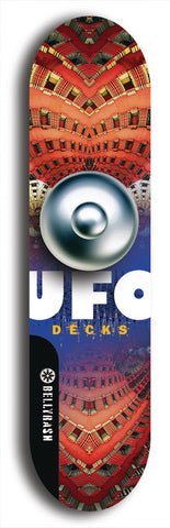 North American maple skateboard deck designed by underground artist BellyRash -- available in widths between 7.5 to 8.5 inches in both mellow concave and steep concave shapes. Artwork: UFO logo.