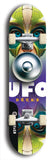 North American maple skateboard deck designed by underground artist BellyRash -- available in widths between 7.5 to 8.5 inches in both mellow concave and steep concave shapes. Artwork: UFO logo.