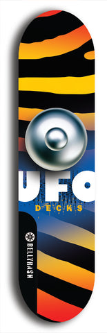 North American maple skateboard deck designed by underground artist BellyRash -- available in widths between 7.5 to 8.5 inches in both mellow concave and steep concave shapes. Artwork: UFO logo.