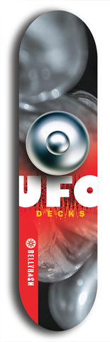 North American maple skateboard deck designed by underground artist BellyRash -- available in widths between 7.5 to 8.5 inches in both mellow concave and steep concave shapes. Artwork: UFO logo.