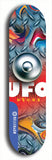 North American maple skateboard deck designed by underground artist BellyRash -- available in widths between 7.5 to 8.5 inches in both mellow concave and steep concave shapes. Artwork: UFO logo.