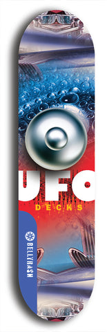 North American maple skateboard deck designed by underground artist BellyRash -- available in widths between 7.5 to 8.5 inches in both mellow concave and steep concave shapes. Artwork: UFO logo.