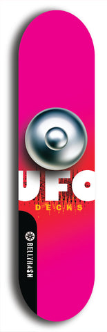 North American maple skateboard deck designed by underground artist BellyRash -- available in widths between 7.5 to 8.5 inches in both mellow concave and steep concave shapes. Artwork: UFO logo.