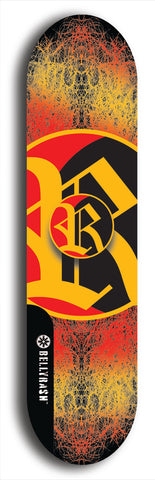 North American maple skateboard deck designed by underground artist BellyRash -- available in widths between 7.5 to 8.5 inches in both mellow concave and steep concave shapes. Artwork: street art and street artist and R skateboard logo