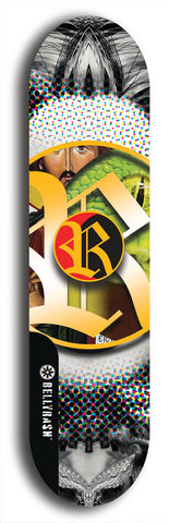 North American maple skateboard deck designed by underground artist BellyRash -- available in widths between 7.5 to 8.5 inches in both mellow concave and steep concave shapes. Artwork: street art and street artist and R skateboard logo