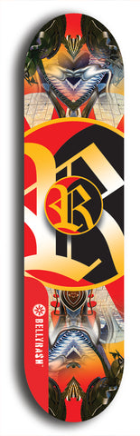 North American maple skateboard deck designed by underground artist BellyRash -- available in widths between 7.5 to 8.5 inches in both mellow concave and steep concave shapes. Artwork: street art and street artist and R skateboard logo