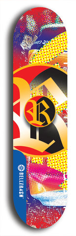 North American maple skateboard deck designed by underground artist BellyRash -- available in widths between 7.5 to 8.5 inches in both mellow concave and steep concave shapes. Artwork: street art and street artist and R skateboard logo