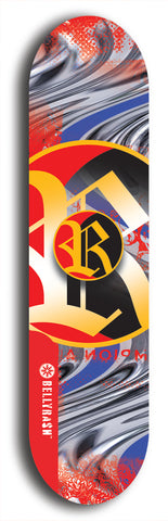 North American maple skateboard deck designed by underground artist BellyRash -- available in widths between 7.5 to 8.5 inches in both mellow concave and steep concave shapes. Artwork: street art and street artist and R skateboard logo