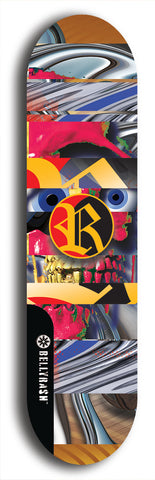 North American maple skateboard deck designed by underground artist BellyRash -- available in widths between 7.5 to 8.5 inches in both mellow concave and steep concave shapes. Artwork: street art and street artist and R skateboard logo