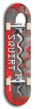 North American maple skateboard deck designed by underground artist BellyRash -- available in widths between 7.5 to 8.5 inches in both mellow concave and steep concave shapes. Artwork: street art and street artist and Squirt skateboard brand logo