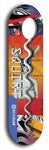 North American maple skateboard deck designed by underground artist BellyRash -- available in widths between 7.5 to 8.5 inches in both mellow concave and steep concave shapes. Artwork: street art and street artist and Squirt skateboard brand logo