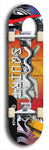 North American maple skateboard deck designed by underground artist BellyRash -- available in widths between 7.5 to 8.5 inches in both mellow concave and steep concave shapes. Artwork: street art and street artist and Squirt skateboard brand logo