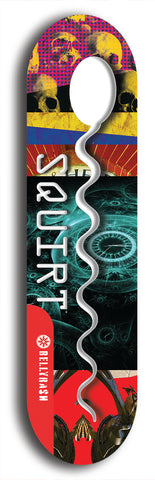 North American maple skateboard deck designed by underground artist BellyRash -- available in widths between 7.5 to 8.5 inches in both mellow concave and steep concave shapes. Artwork: street art and street artist and Squirt skateboard brand logo