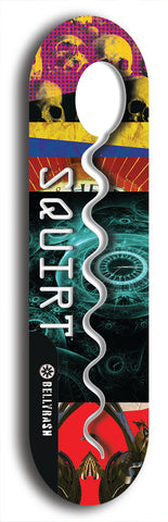 North American maple skateboard deck designed by underground artist BellyRash -- available in widths between 7.5 to 8.5 inches in both mellow concave and steep concave shapes. Artwork: street art and street artist and Squirt skateboard brand logo