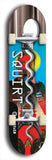 North American maple skateboard deck designed by underground artist BellyRash -- available in widths between 7.5 to 8.5 inches in both mellow concave and steep concave shapes. Artwork: street art and street artist and Squirt skateboard brand logo