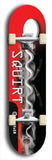 North American maple skateboard deck designed by underground artist BellyRash -- available in widths between 7.5 to 8.5 inches in both mellow concave and steep concave shapes. Artwork: street art and street artist and Squirt skateboard brand logo