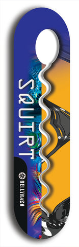 North American maple skateboard deck designed by underground artist BellyRash -- available in widths between 7.5 to 8.5 inches in both mellow concave and steep concave shapes. Artwork: street art and street artist and Squirt skateboard brand logo