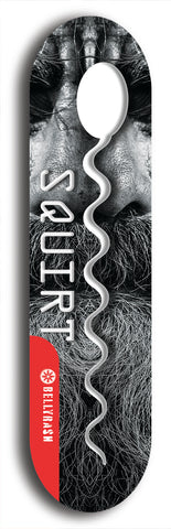 North American maple skateboard deck designed by underground artist BellyRash -- available in widths between 7.5 to 8.5 inches in both mellow concave and steep concave shapes. Artwork: street art and street artist and Squirt skateboard brand logo
